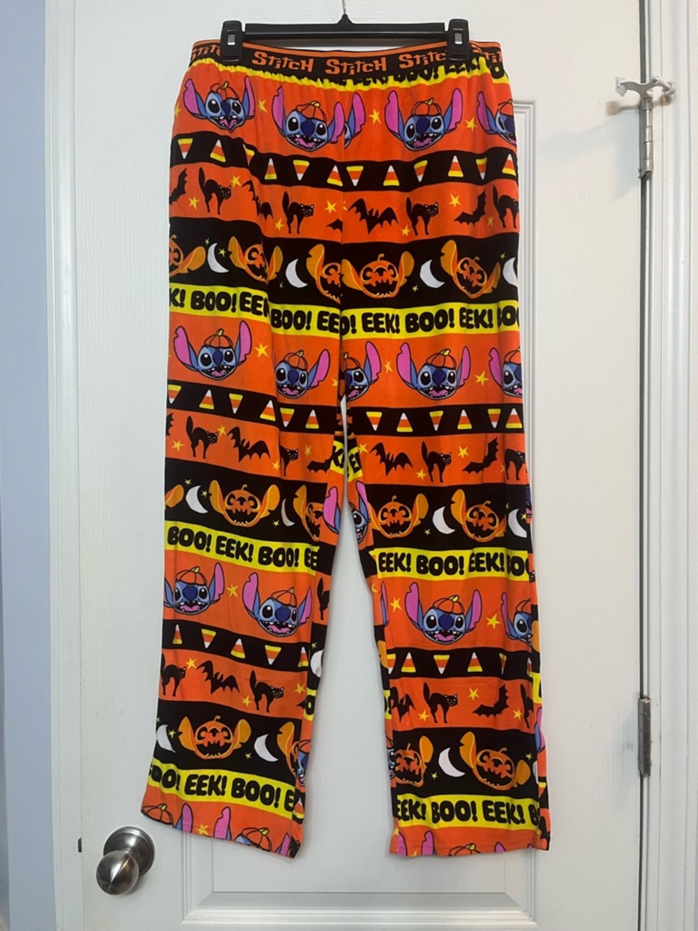 Disney Women's Orange Black Halloween Stitch Pajama Pants
